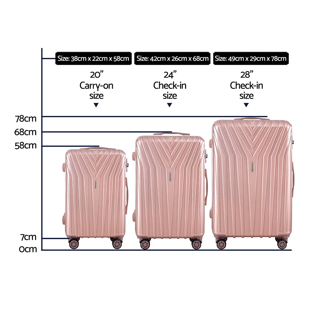 Wanderlite 3 Set Luggage 20-24-28 Inch Suitcase w/ TSA Lock Carry On Hard Shell