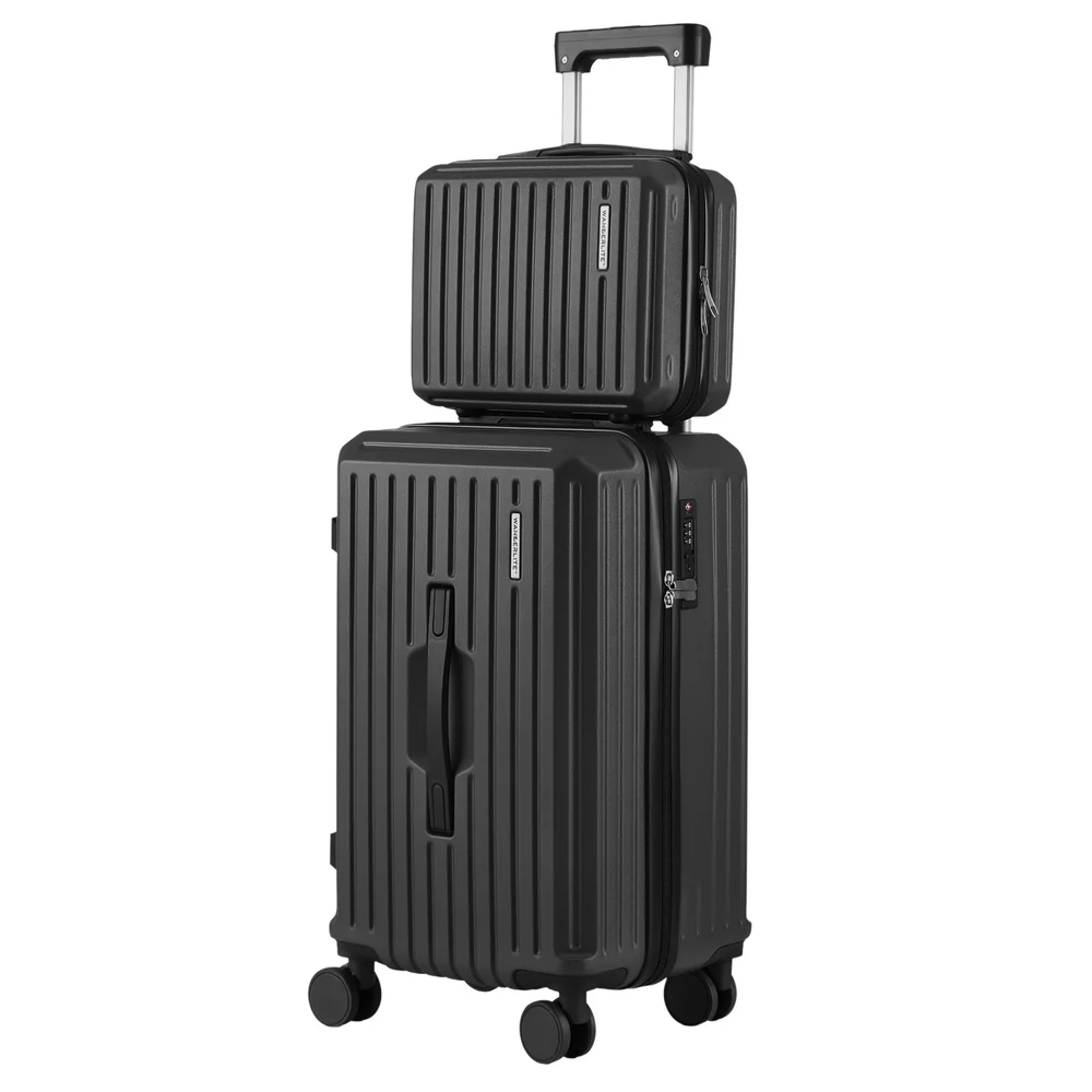 Wanderlite 2pcs Trunk Luggage Suitcase Travel Carry On TSA Lock 12" 20" Black