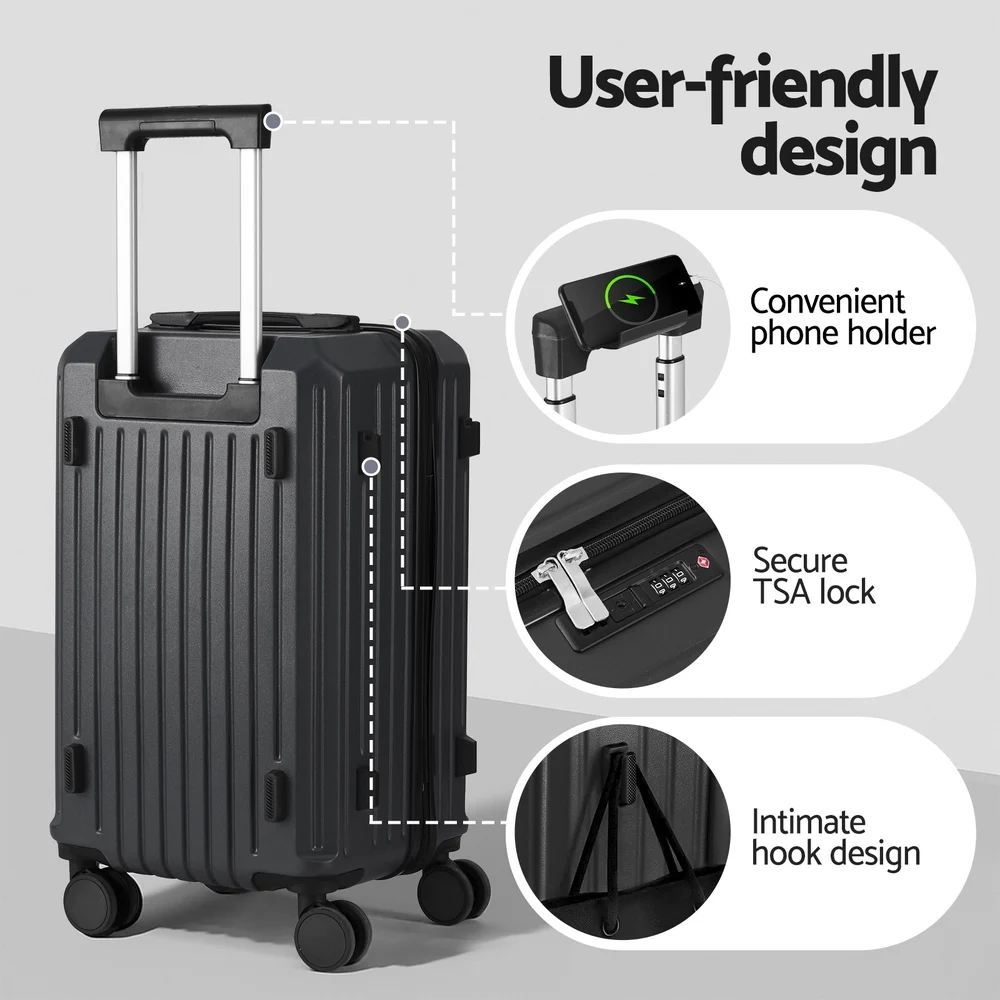 Wanderlite 2pcs Trunk Luggage Suitcase Travel Carry On TSA Lock 12" 20" Black
