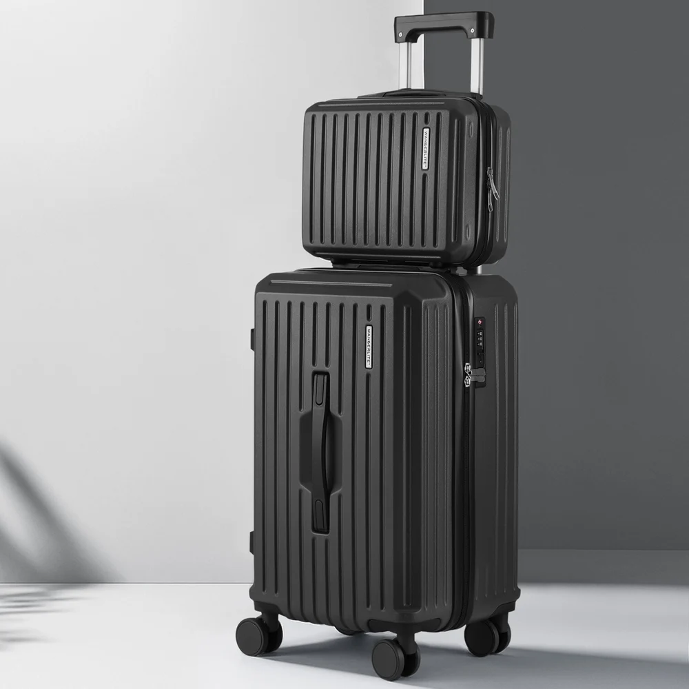 Wanderlite 2pcs Trunk Luggage Suitcase Travel Carry On TSA Lock 12" 20" Black