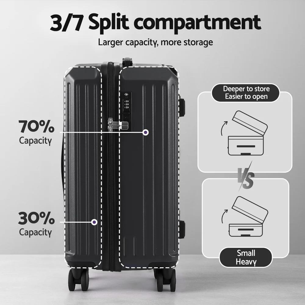 Wanderlite 2pcs Trunk Luggage Suitcase Travel Carry On TSA Lock 12" 20" Black