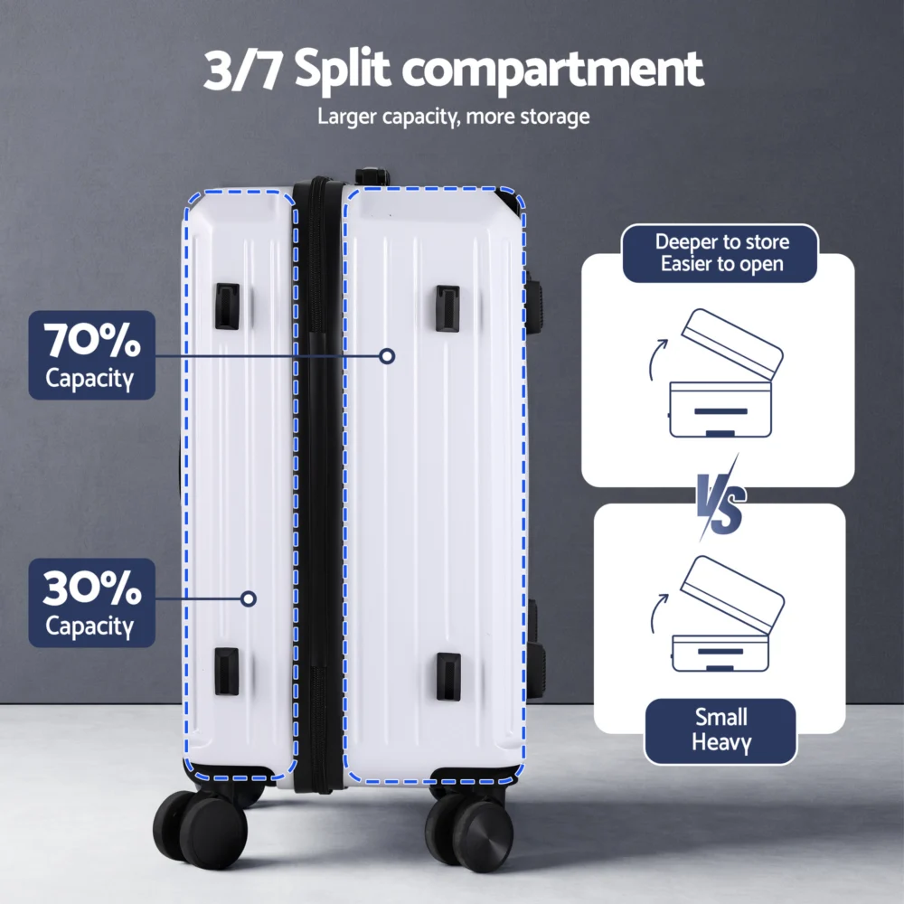 Wanderlite 2pcs Trunk Luggage Suitcase Travel Carry On TSA Lock 12" 20" White