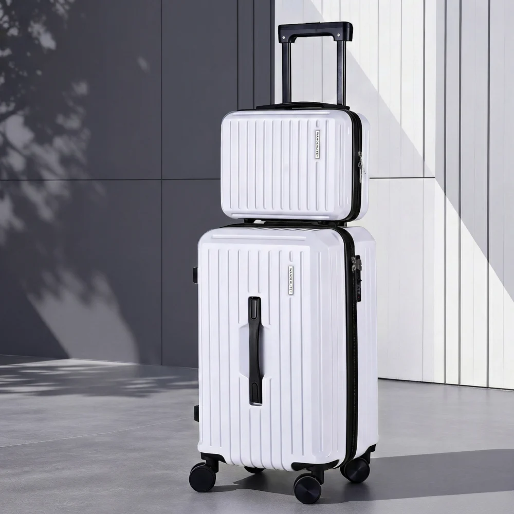 Wanderlite 2pcs Trunk Luggage Suitcase Travel Carry On TSA Lock 12" 20" White