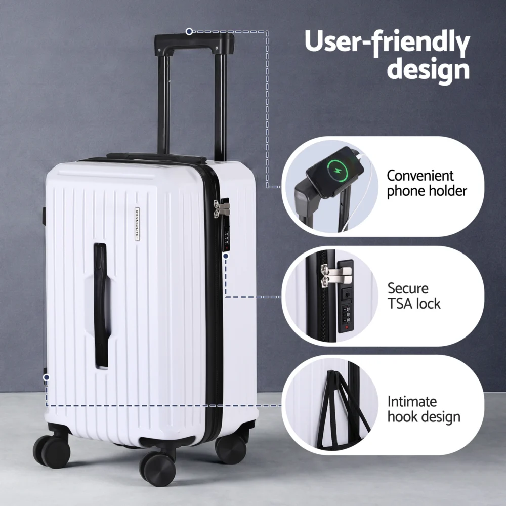 Wanderlite 2pcs Trunk Luggage Suitcase Travel Carry On TSA Lock 12" 20" White