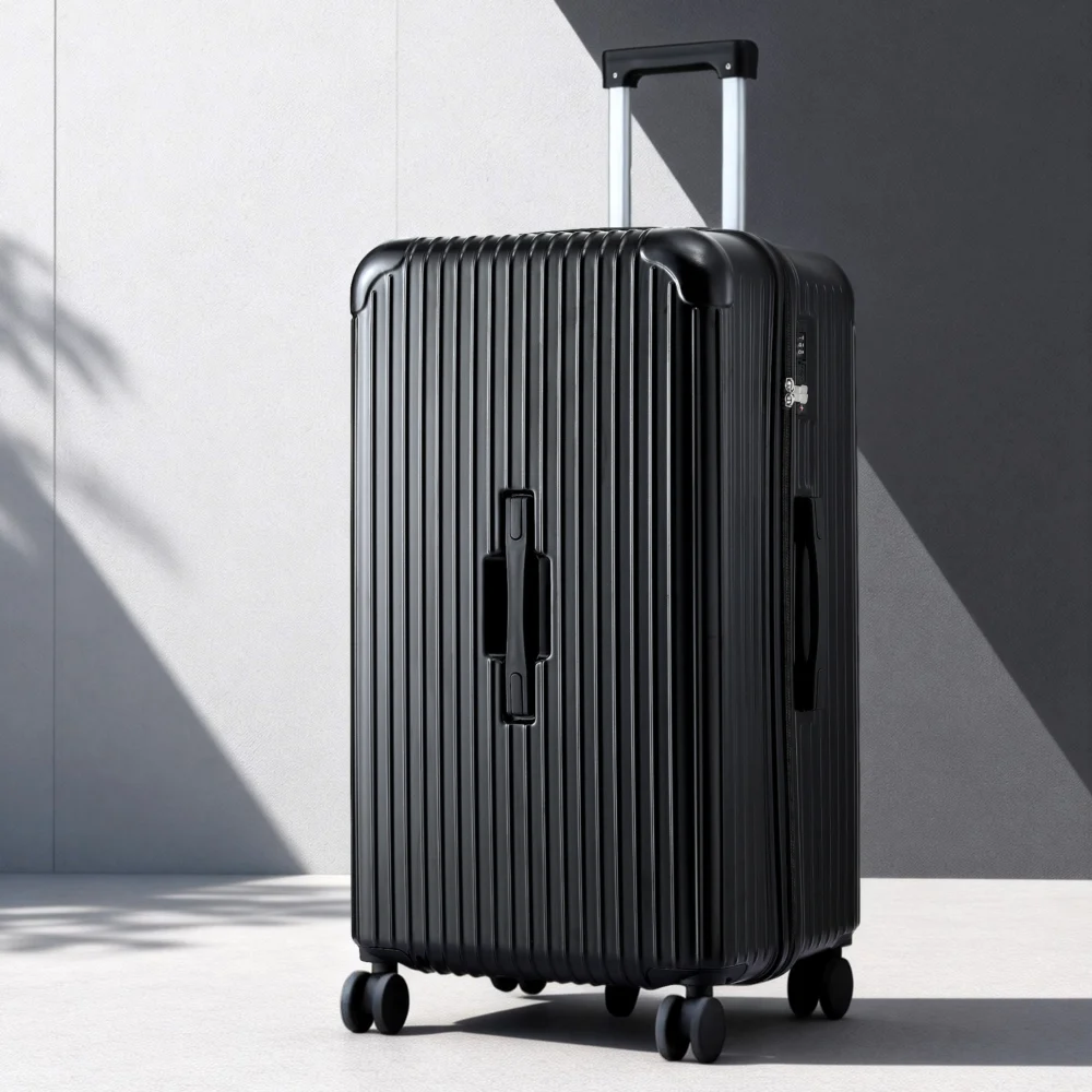 Wanderlite 28" Trunk Luggage Suitcase Travel 5 Wheels Type-C Port TSA Black
