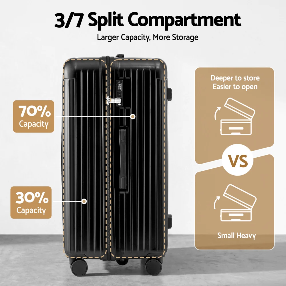 Wanderlite 28" Trunk Luggage Suitcase Travel 5 Wheels Type-C Port TSA Black