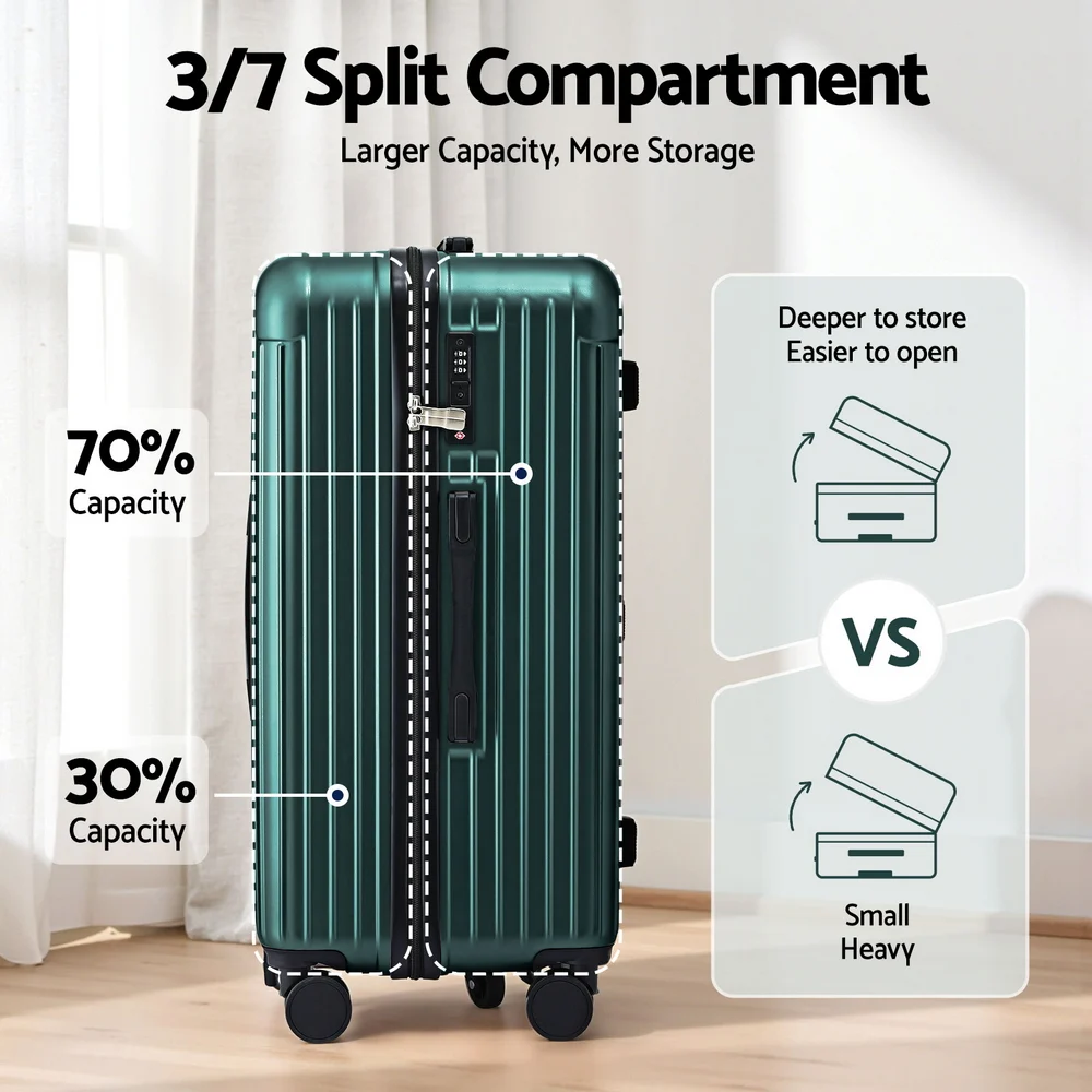 Wanderlite 28" Trunk Luggage Suitcase Travel 5 Wheels Type-C Port TSA Green