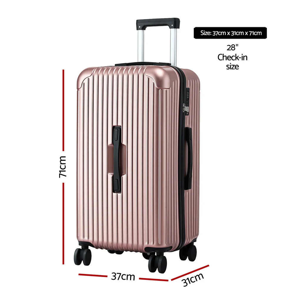 Wanderlite 28" Trunk Luggage Suitcase Travel 5 Wheels Type-C Port TSA Rose Gold