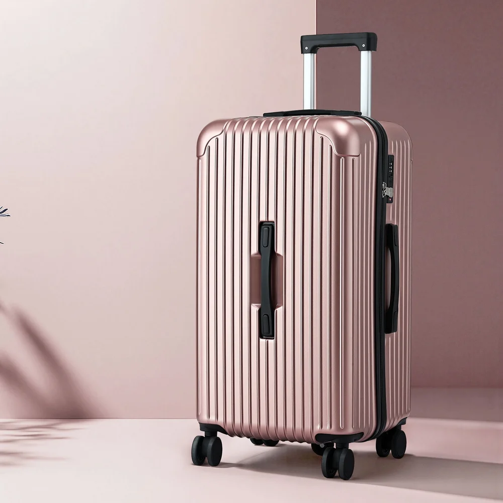 Wanderlite 28" Trunk Luggage Suitcase Travel 5 Wheels Type-C Port TSA Rose Gold