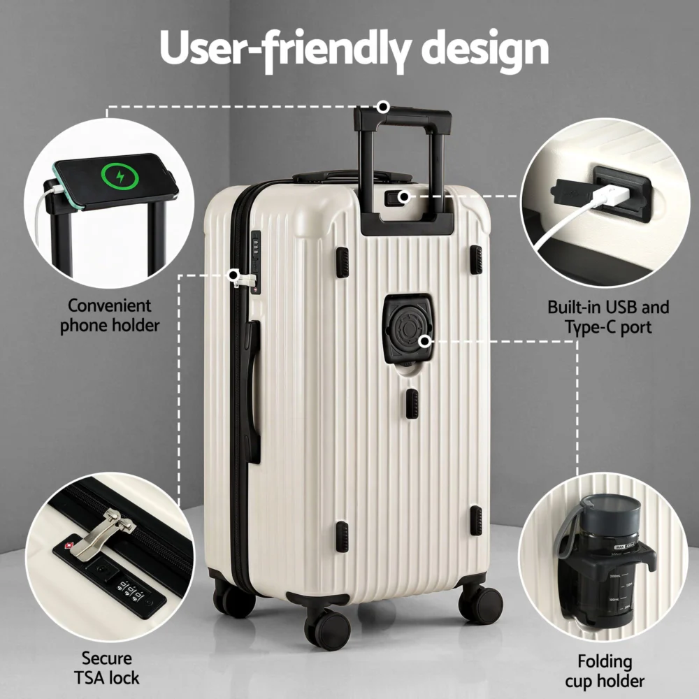 Wanderlite 28" Trunk Luggage Suitcase Travel 5 Wheels Type-C Port TSA Smoky