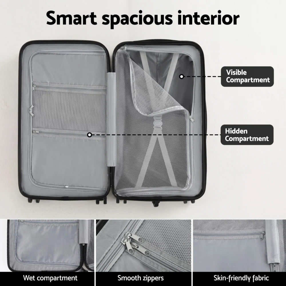 Wanderlite 28" Trunk Luggage Suitcase Travel 5 Wheels Type-C Port TSA Smoky