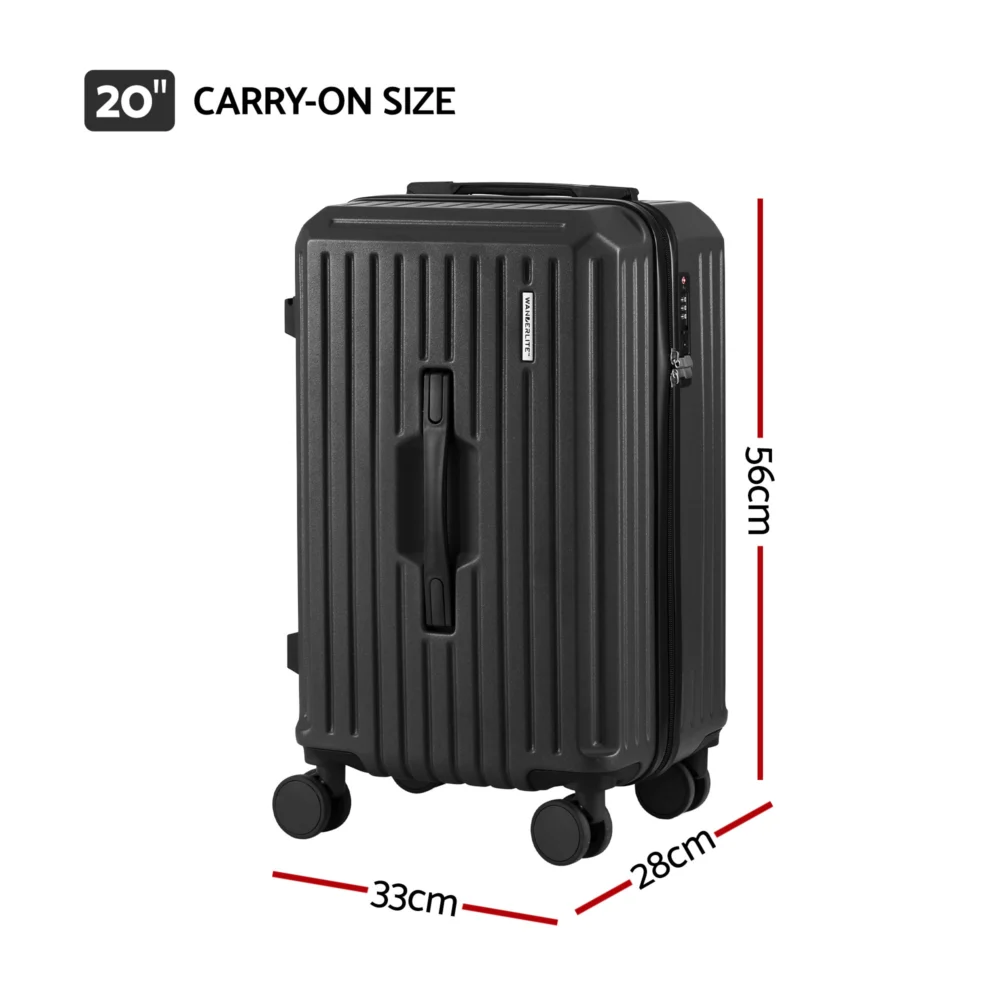 Wanderlite 20" Trunk Luggage Suitcase Travel Carry On TSA Lock Black