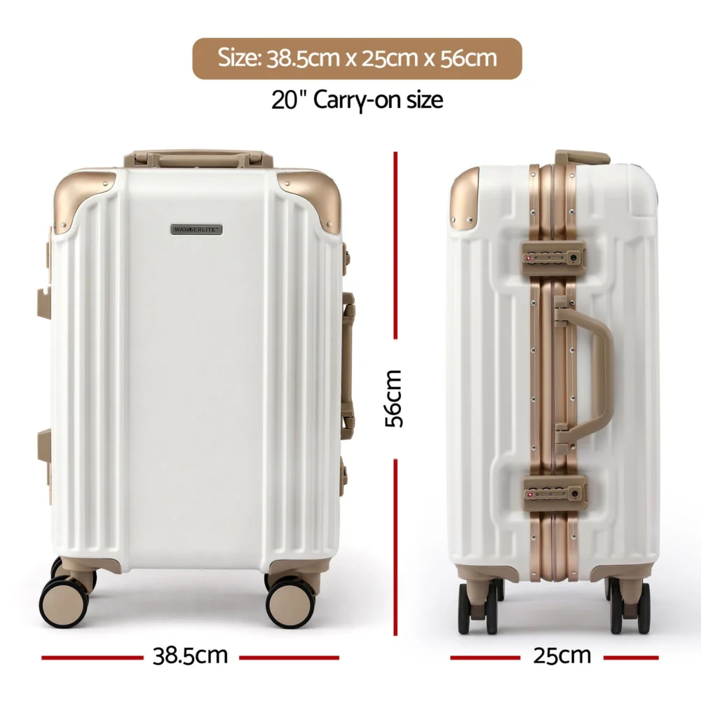 Wanderlite 20" Aluminium Frame Carry On Luggage Suitcase TSA Lock Spinner Wheels
