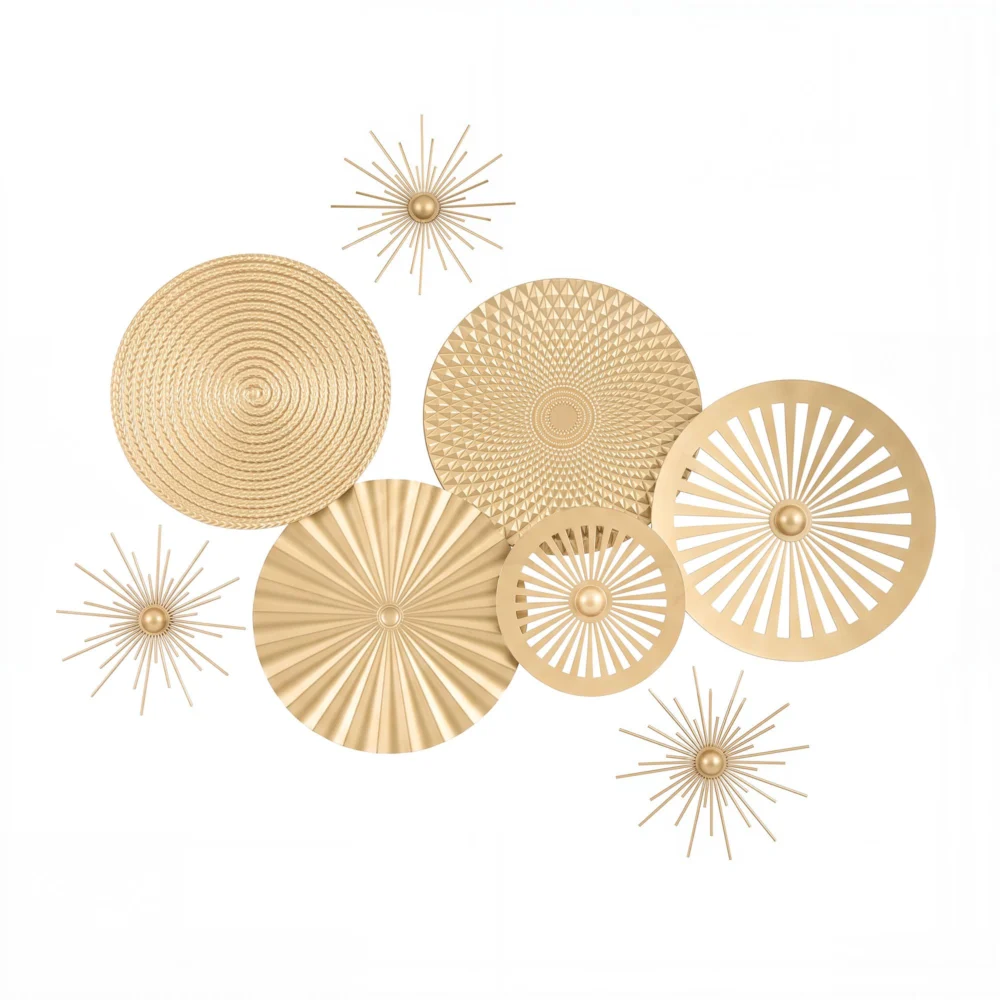 Artiss 8 pc Gold Metal Wall Decor Set 3D Starburst Round Disc Sculptures