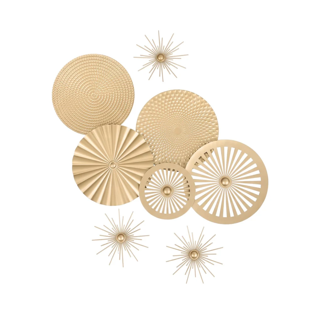 Artiss 8 pc Gold Metal Wall Decor Set 3D Starburst Round Disc Sculptures
