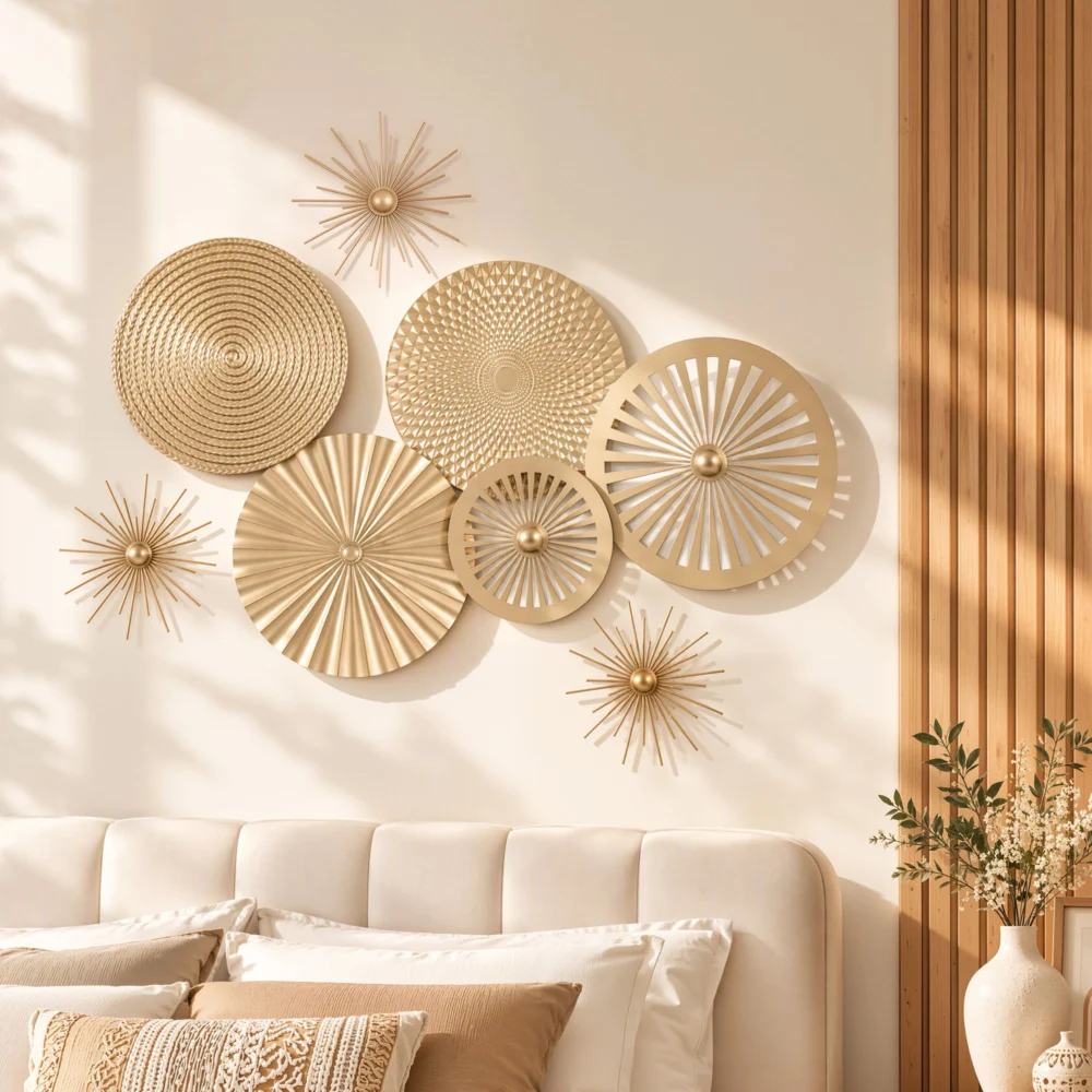 Artiss 8 pc Gold Metal Wall Decor Set 3D Starburst Round Disc Sculptures