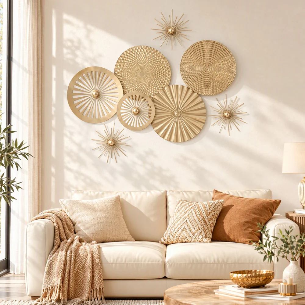 Artiss 8 pc Gold Metal Wall Decor Set 3D Starburst Round Disc Sculptures