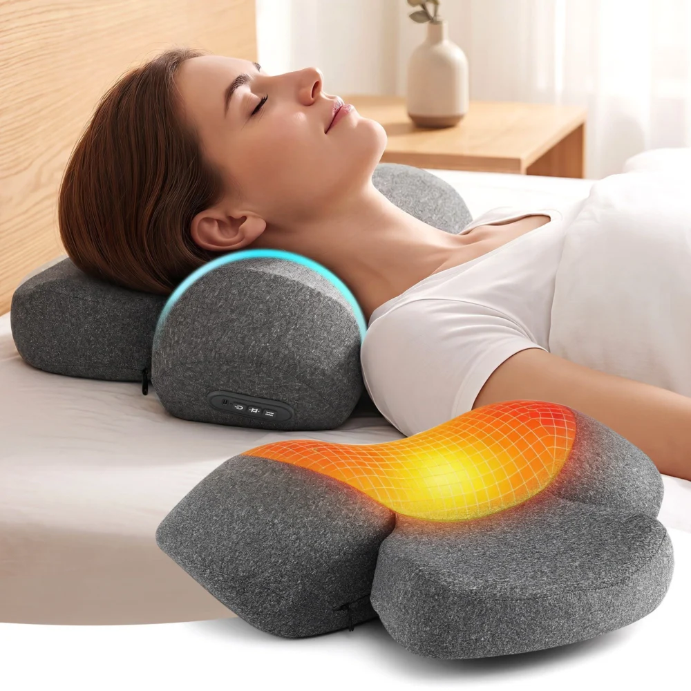 Livemor 2-in-1 Neck Massager Pillow w/ Heat, Memory Foam Cervical Support for