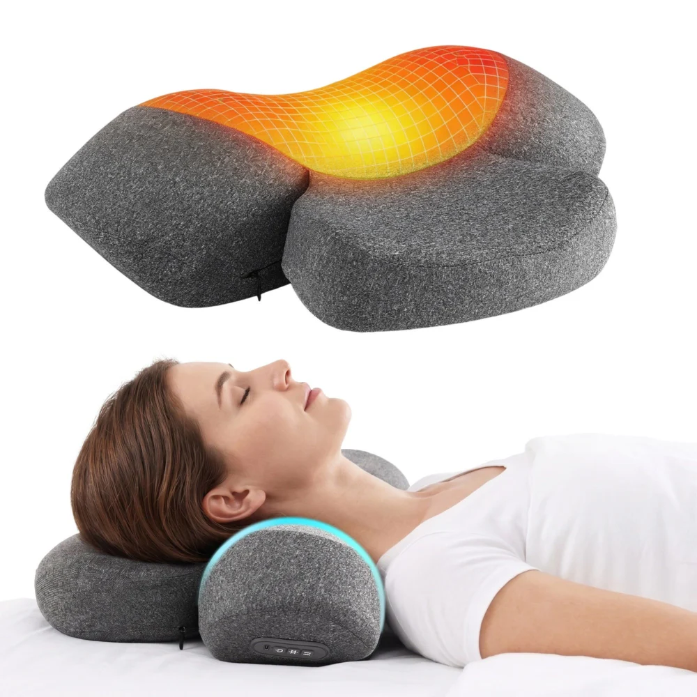 Livemor 2-in-1 Neck Massager Pillow w/ Heat, Memory Foam Cervical Support for