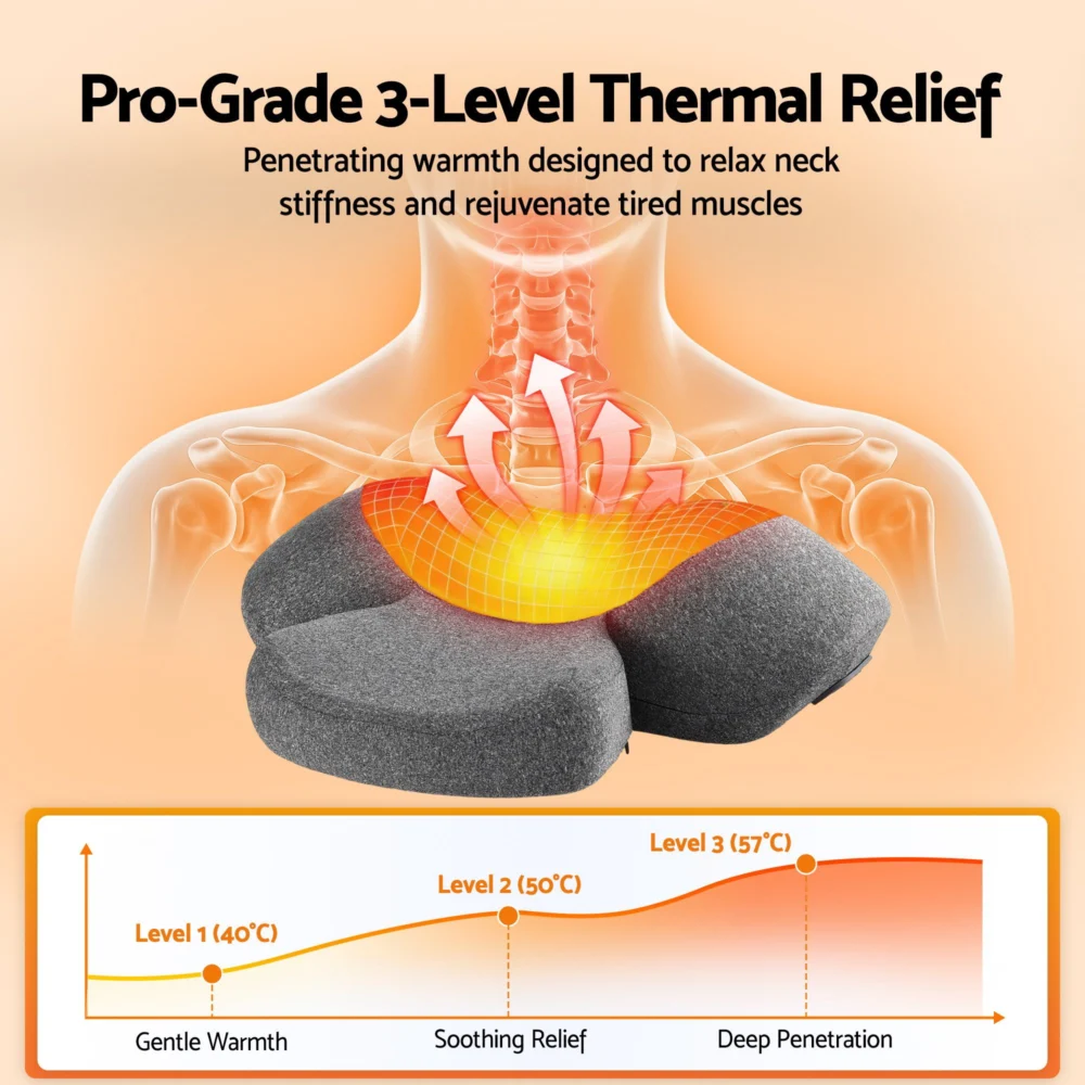 Livemor 2-in-1 Neck Massager Pillow w/ Heat, Memory Foam Cervical Support for
