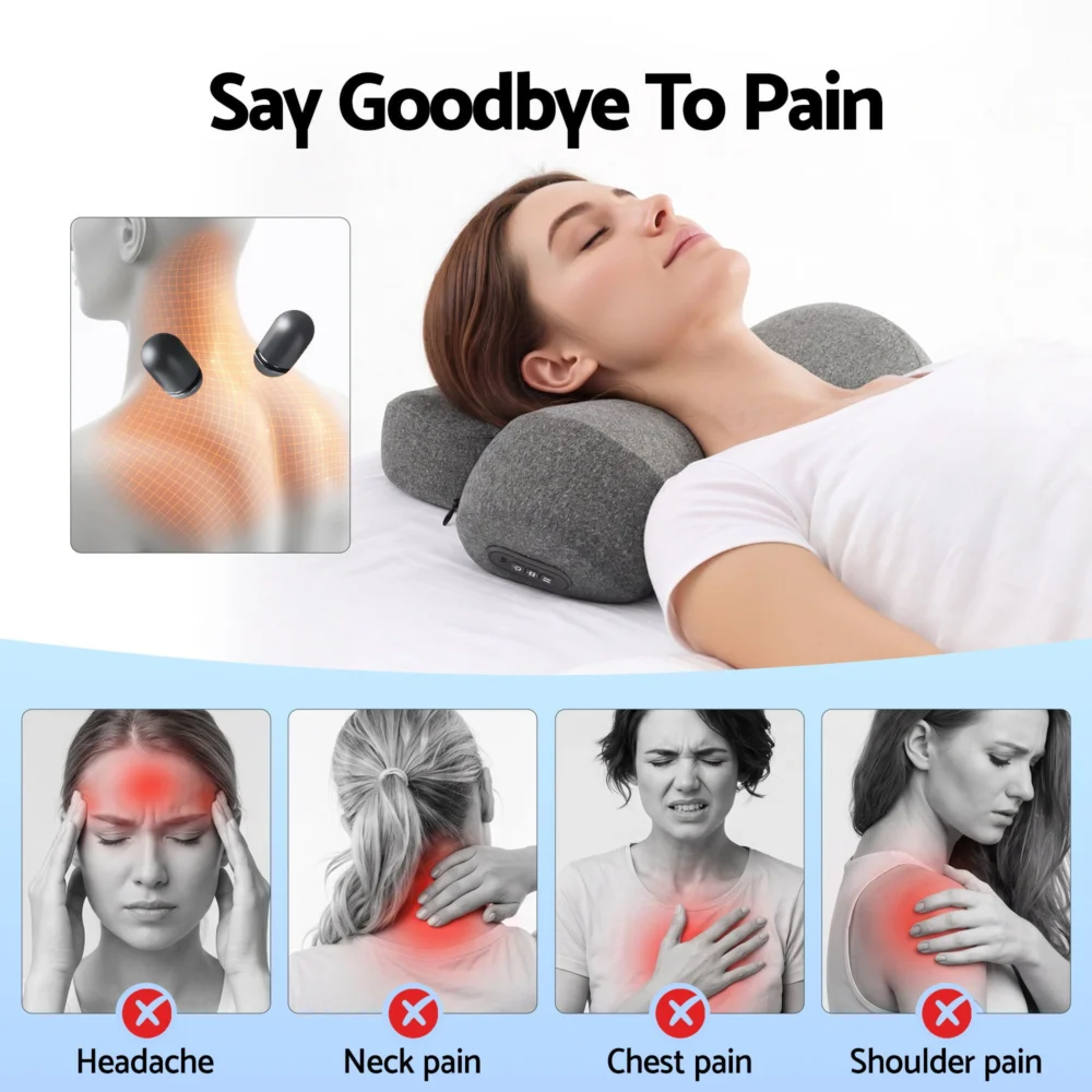 Livemor 2-in-1 Neck Massager Pillow w/ Heat, Memory Foam Cervical Support for