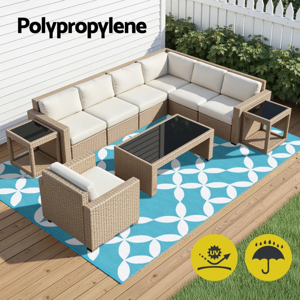 Gardeon Outdoor Rugs 274x366cm Large Carpet Reversible Area Mat PP Dual-Sided