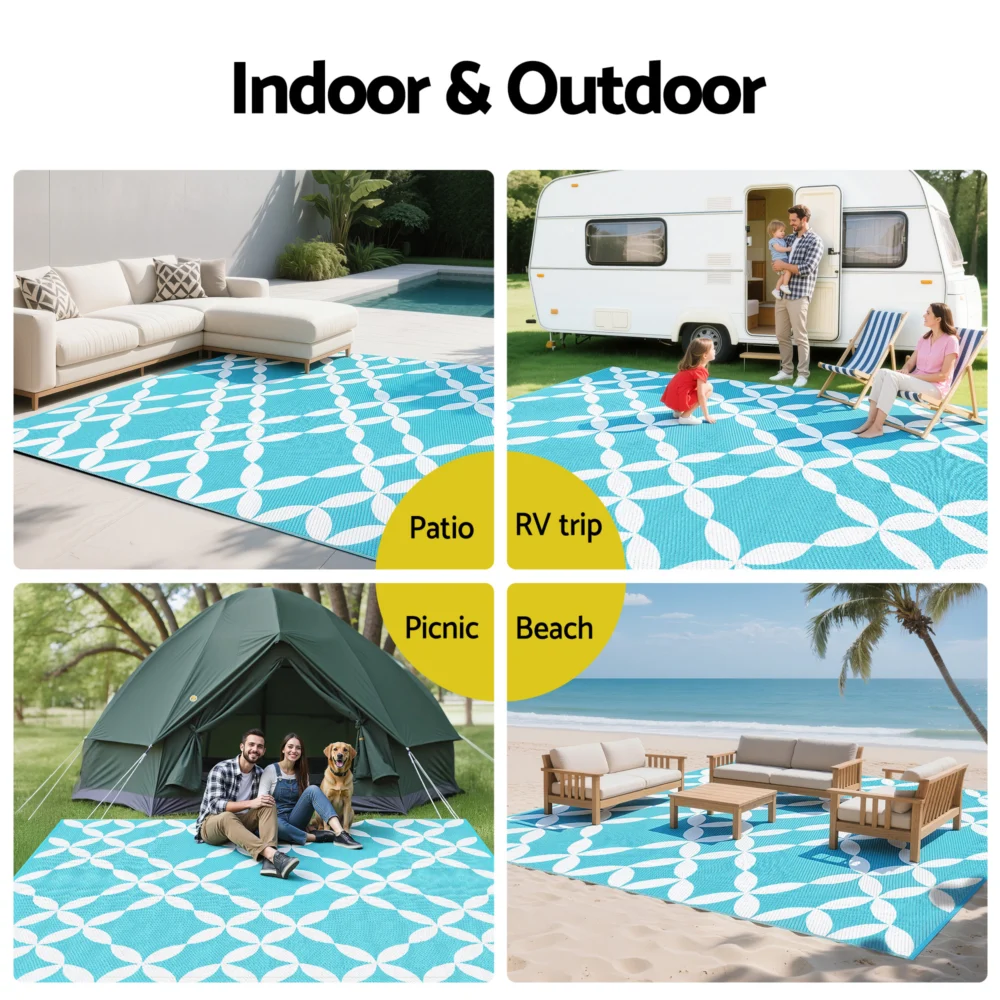 Gardeon Outdoor Rugs 274x366cm Large Carpet Reversible Area Mat PP Dual-Sided
