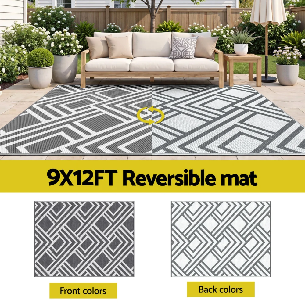 Gardeon Outdoor Rugs 274x366cm Reversible PP Dual-Sided Area Mat Large Carpet