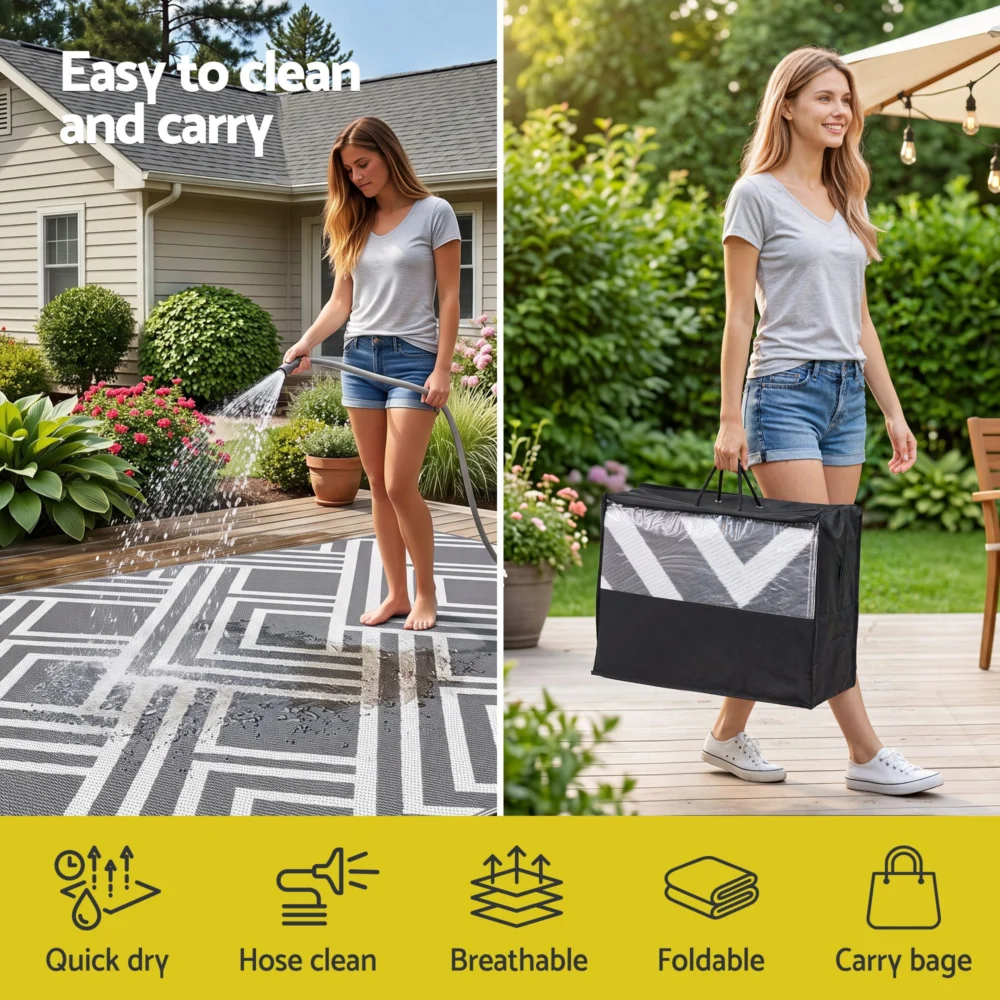 Gardeon Outdoor Rugs 274x366cm Reversible PP Dual-Sided Area Mat Large Carpet