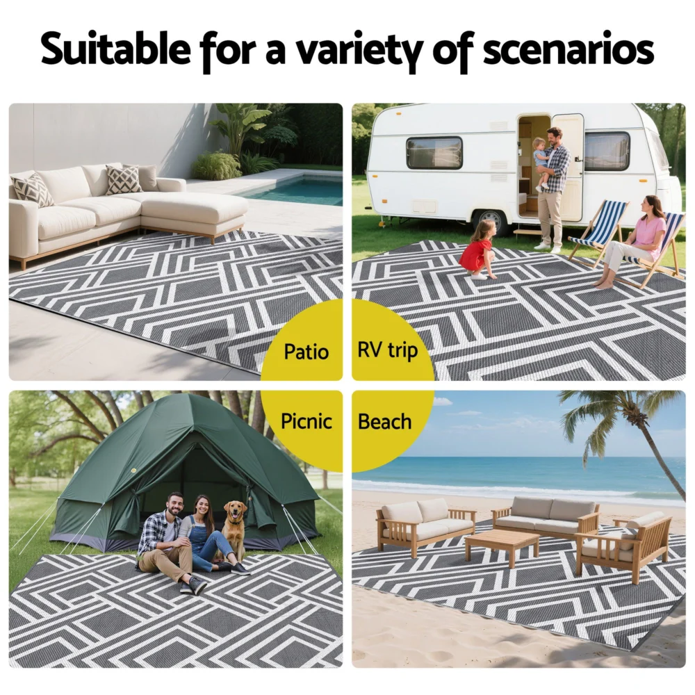 Gardeon Outdoor Rugs 274x366cm Reversible PP Dual-Sided Area Mat Large Carpet