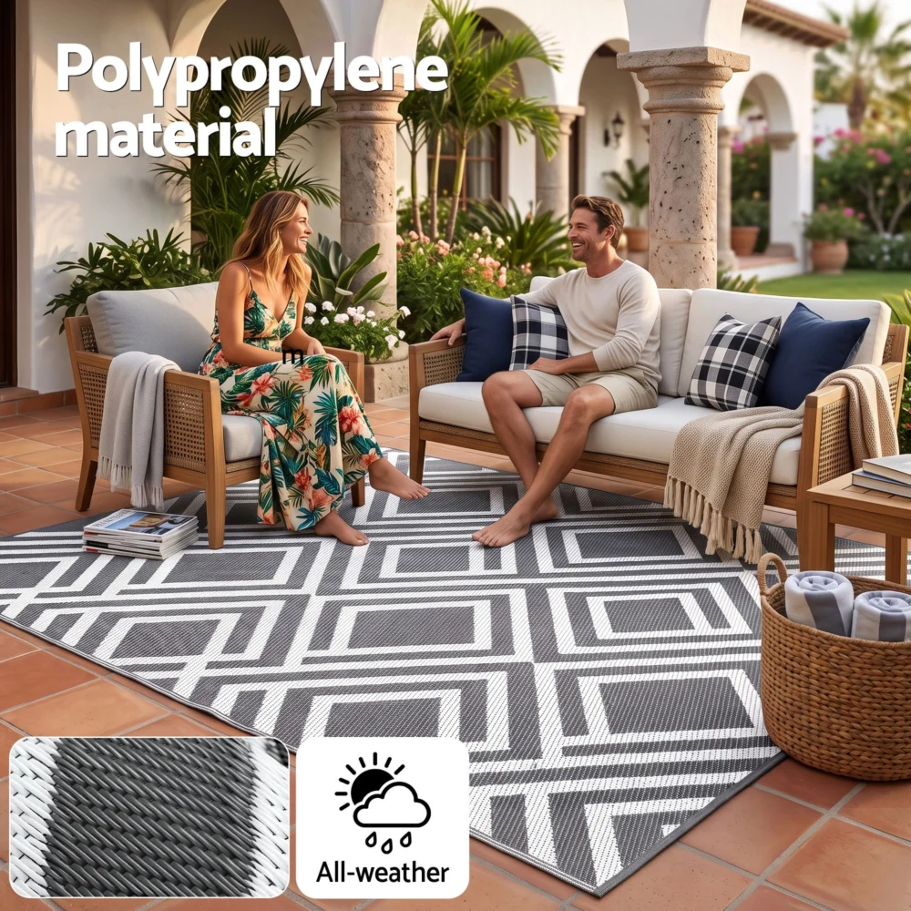 Gardeon Outdoor Rugs 274x366cm Reversible PP Dual-Sided Area Mat Large Carpet