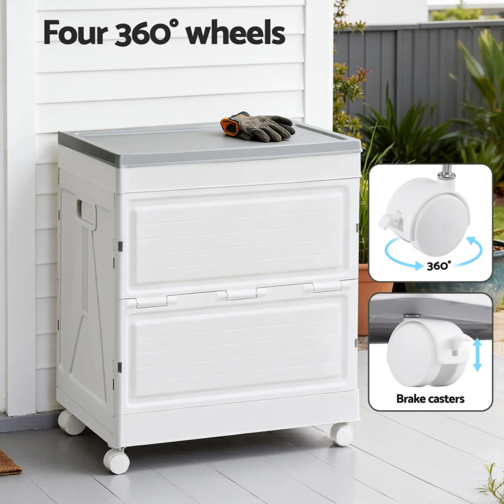 Gardeon 159L Outdoor Storage Box Stackable Cupboard Camping Organizer Wheels
