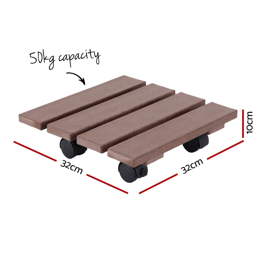 Gardeon 2PC Plant Carts HDPE Plant Caddy With Lockable Wheels Rolling Brown