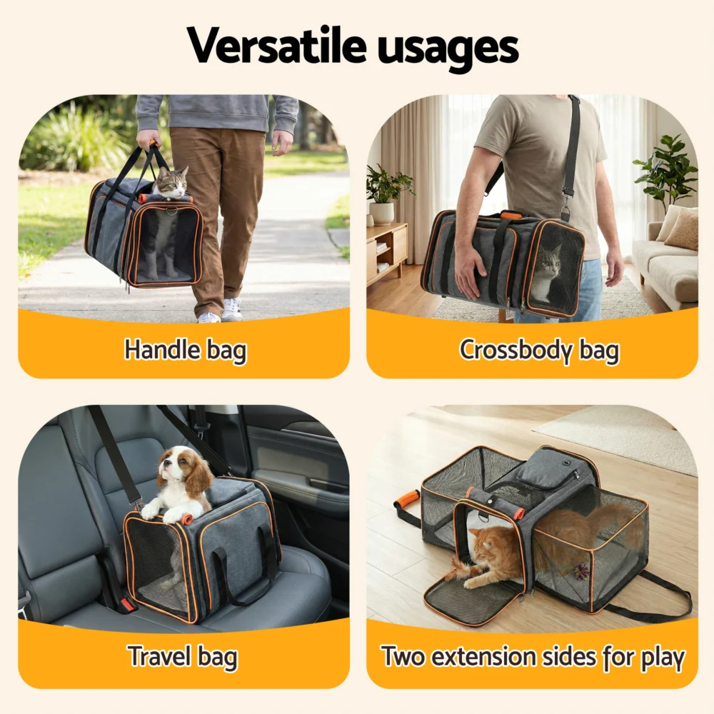 i.Pet Pet Carrier Bag Foldable Expandable Dog Cat Travel Cage Portable Car
