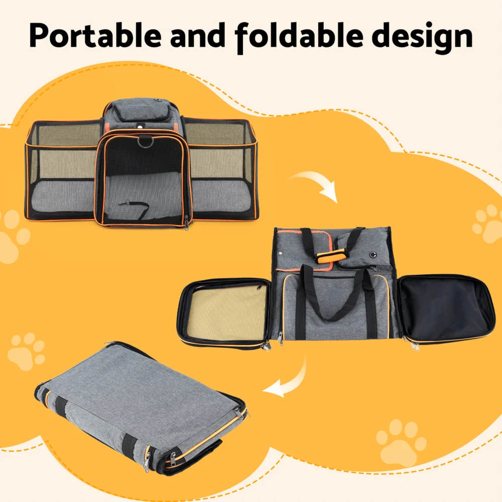 i.Pet Pet Carrier Bag Foldable Expandable Dog Cat Travel Cage Portable Car
