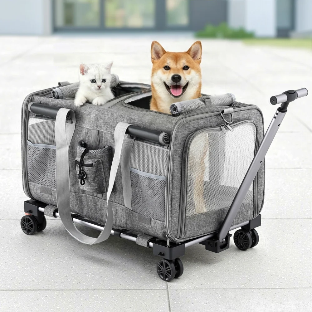 i.Pet Pet Carrier Swivel Wheels Foldable Cat Dog Trolley Stroller Travel Bag