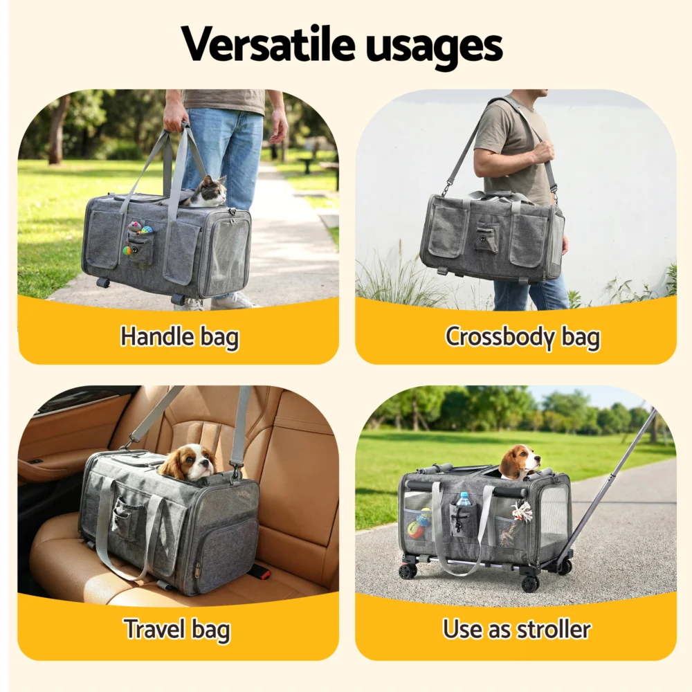 i.Pet Pet Carrier Swivel Wheels Foldable Cat Dog Trolley Stroller Travel Bag