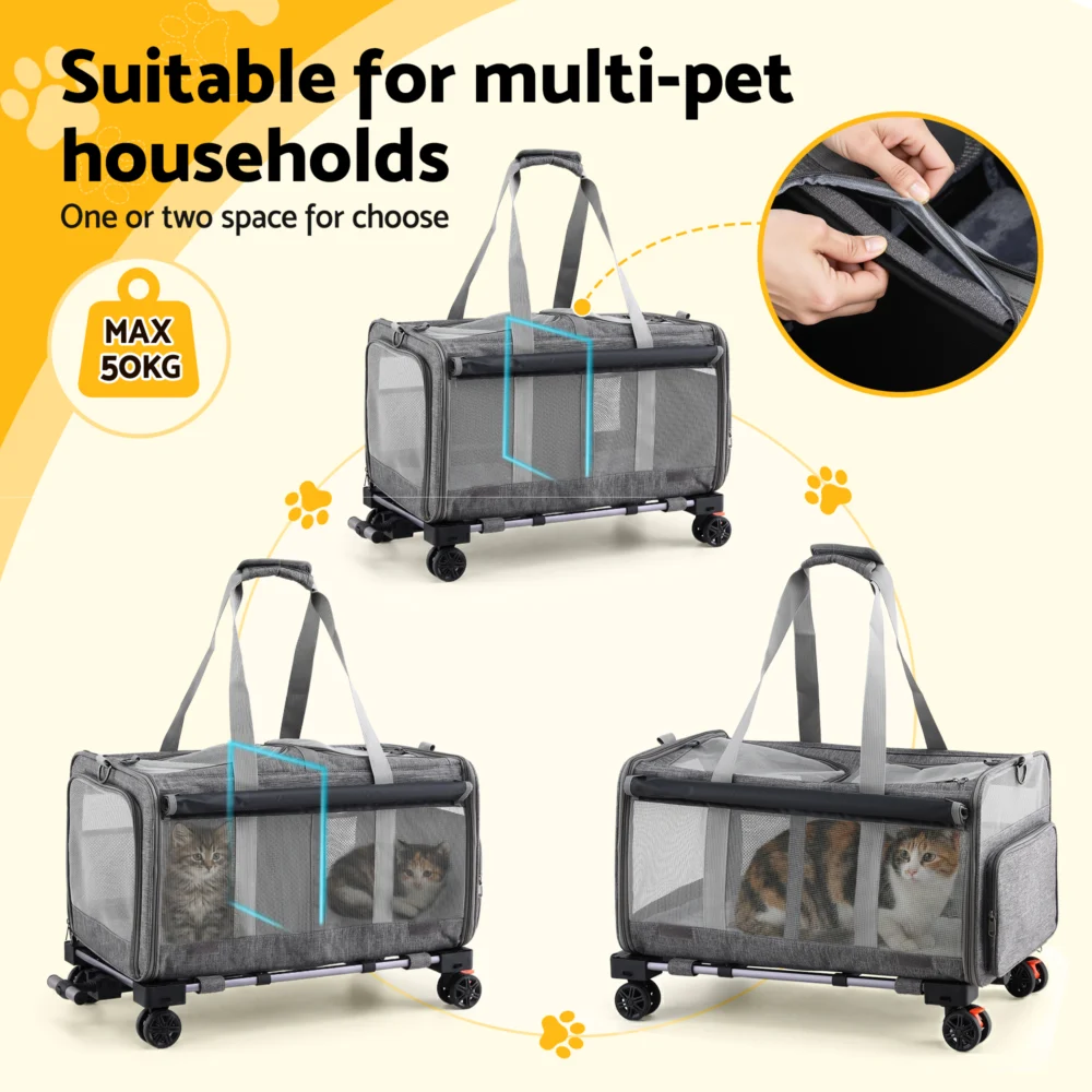i.Pet Pet Carrier Swivel Wheels Foldable Cat Dog Trolley Stroller Travel Bag