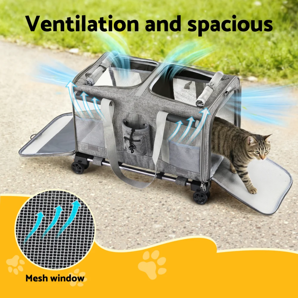 i.Pet Pet Carrier Swivel Wheels Foldable Cat Dog Trolley Stroller Travel Bag