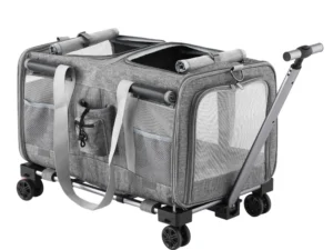 i.Pet Pet Carrier Swivel Wheels Foldable Cat Dog Trolley Stroller Travel Bag
