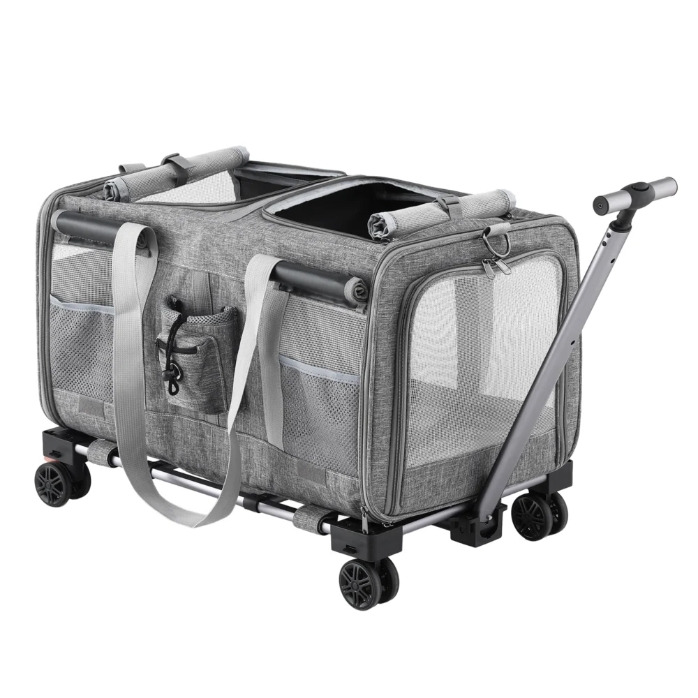 i.Pet Pet Carrier Swivel Wheels Foldable Cat Dog Trolley Stroller Travel Bag