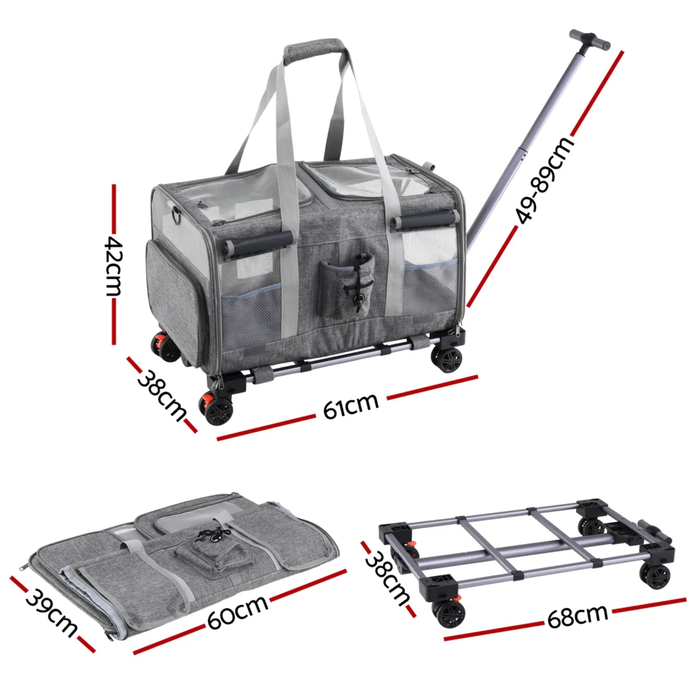 i.Pet Pet Carrier Swivel Wheels Foldable Cat Dog Trolley Stroller Travel Bag