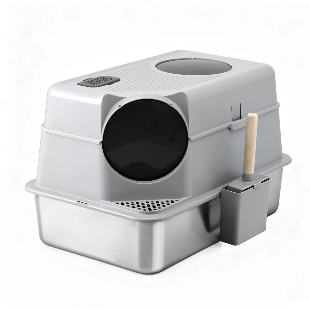 i.Pet Cat Litter Box Large Stainless Steel High Sided Pet Toilet Odour Control