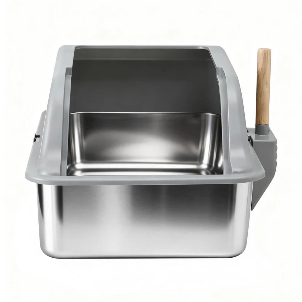 i.Pet Cat Litter Box Stainless Steel Large Semi-Enclosed Pet Kitty Toilet Grey