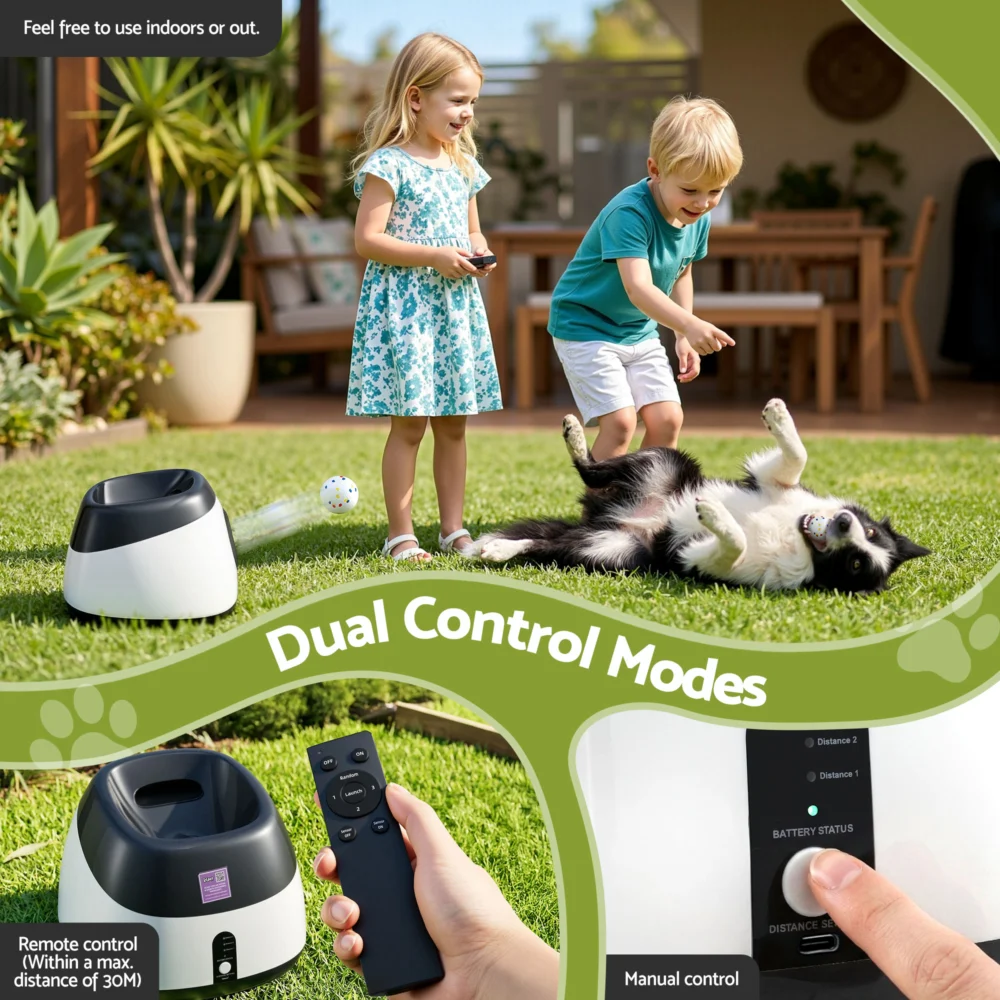 i.Pet Dog Ball Launcher Thrower w/ 6 ETPU Balls & 14/18/22m Launch Distance