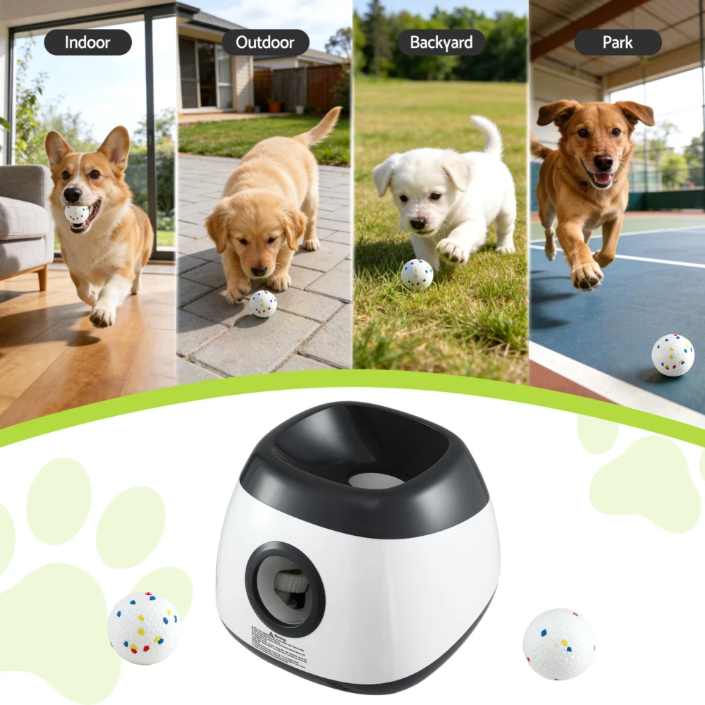i.Pet Dog Ball Launcher Thrower w/ 6 ETPU Balls & 14/18/22m Launch Distance