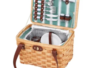Alfresco 2 Person Picnic Basket Set Wooden Cooler Bag Plates Outdoor Insulated