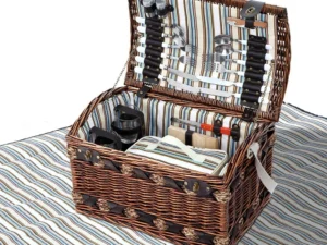 Alfresco 4 Person Picnic Basket Set Wooden Blanket Cooler Bag Outdoor Insulated