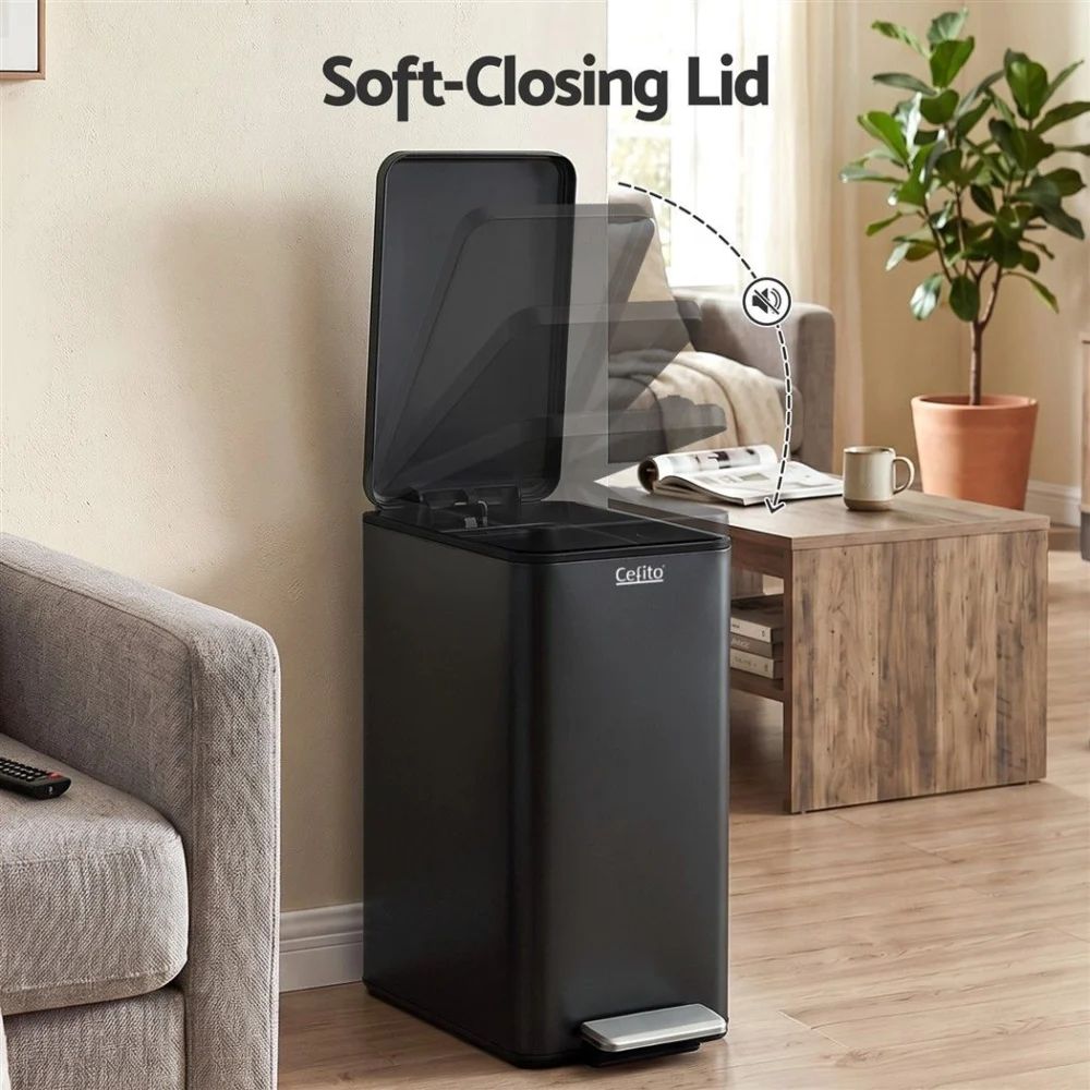 Cefito 15L Pedal Rubbish Bin Slim Carbon Steel Garbage Bin for Home Black