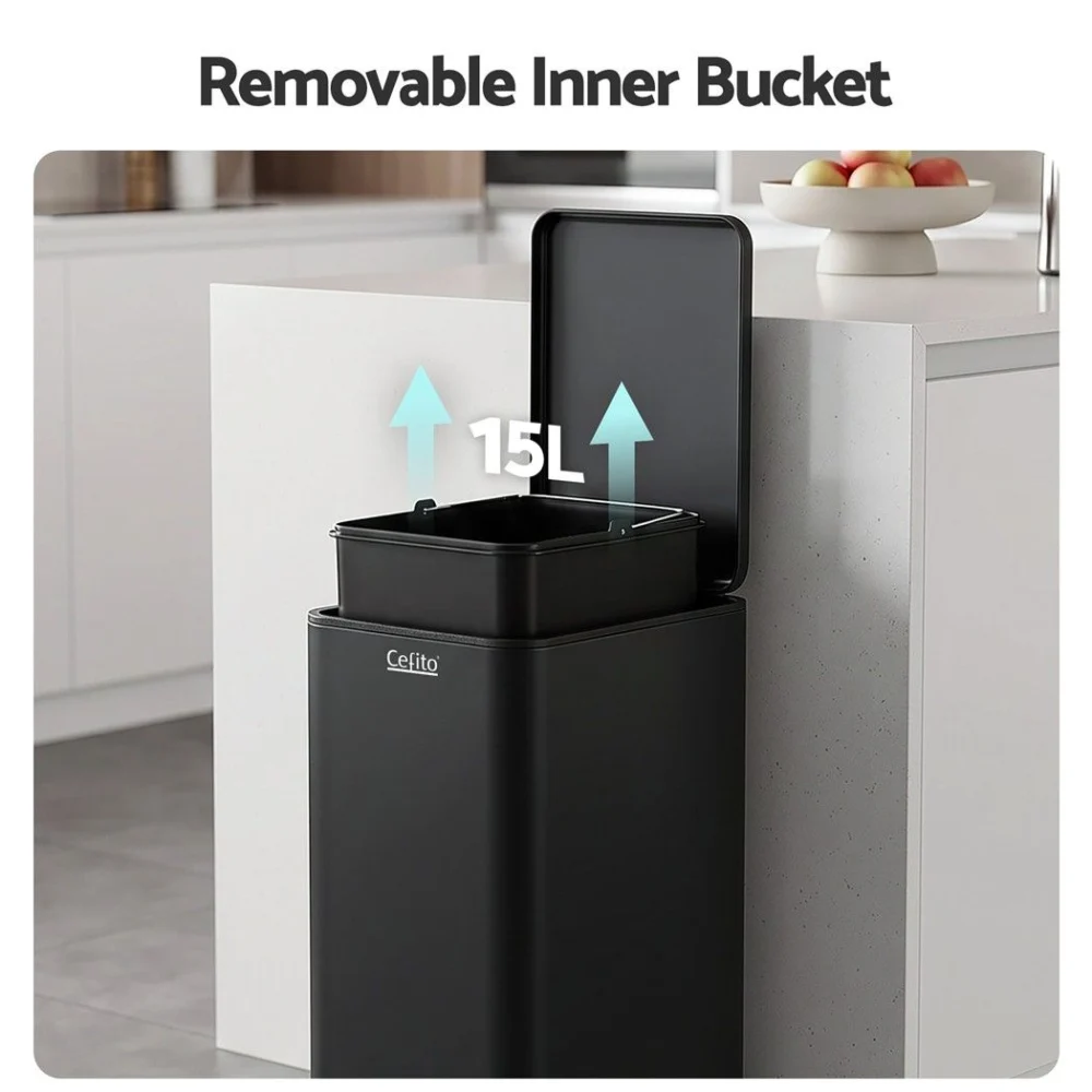 Cefito 15L Pedal Rubbish Bin Slim Carbon Steel Garbage Bin for Home Black